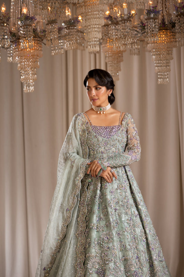Premium Pakistani Bridal Dress in Mint Gown and Lehenga Style