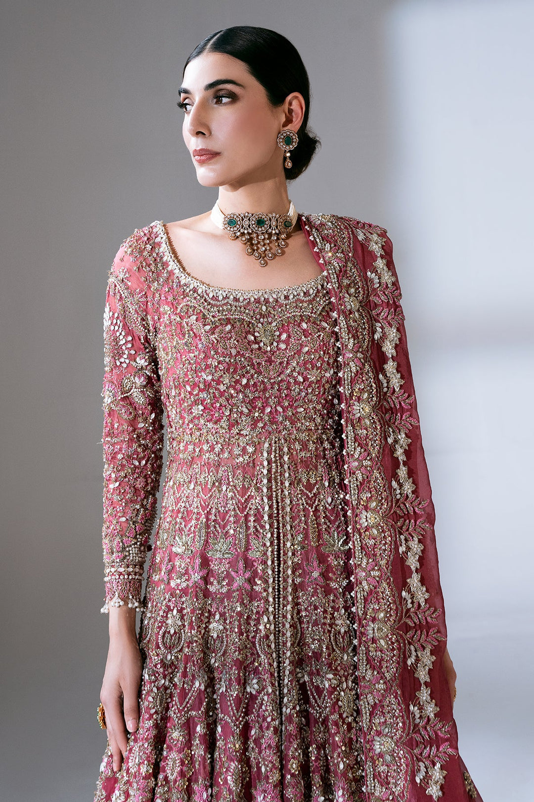 Premium Pakistani Bridal Dress in Open Gown and Lehenga Style