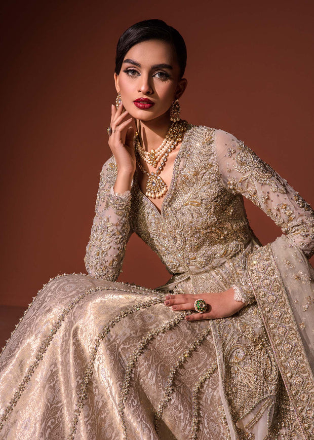 Premium Pakistani Bridal Dress in Open Gown and Lehenga Style