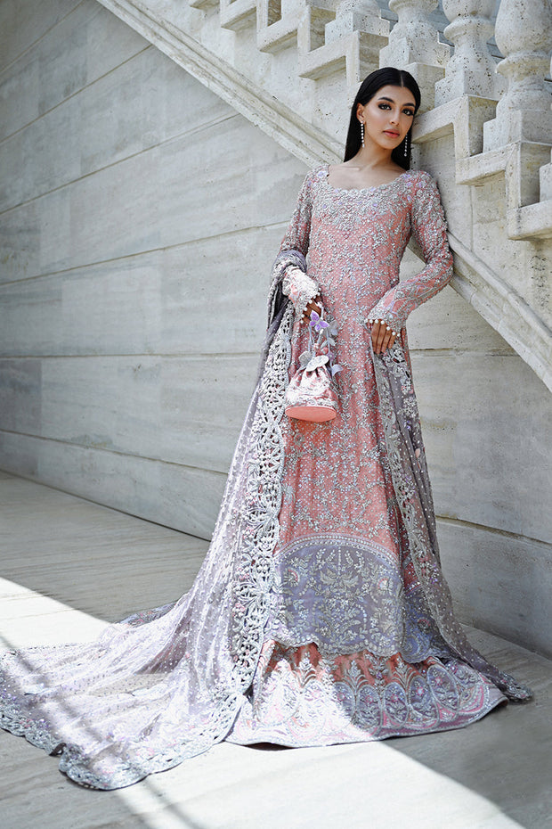 Premium Pakistani Bridal Dress in Peach Lehenga Pishwas Style