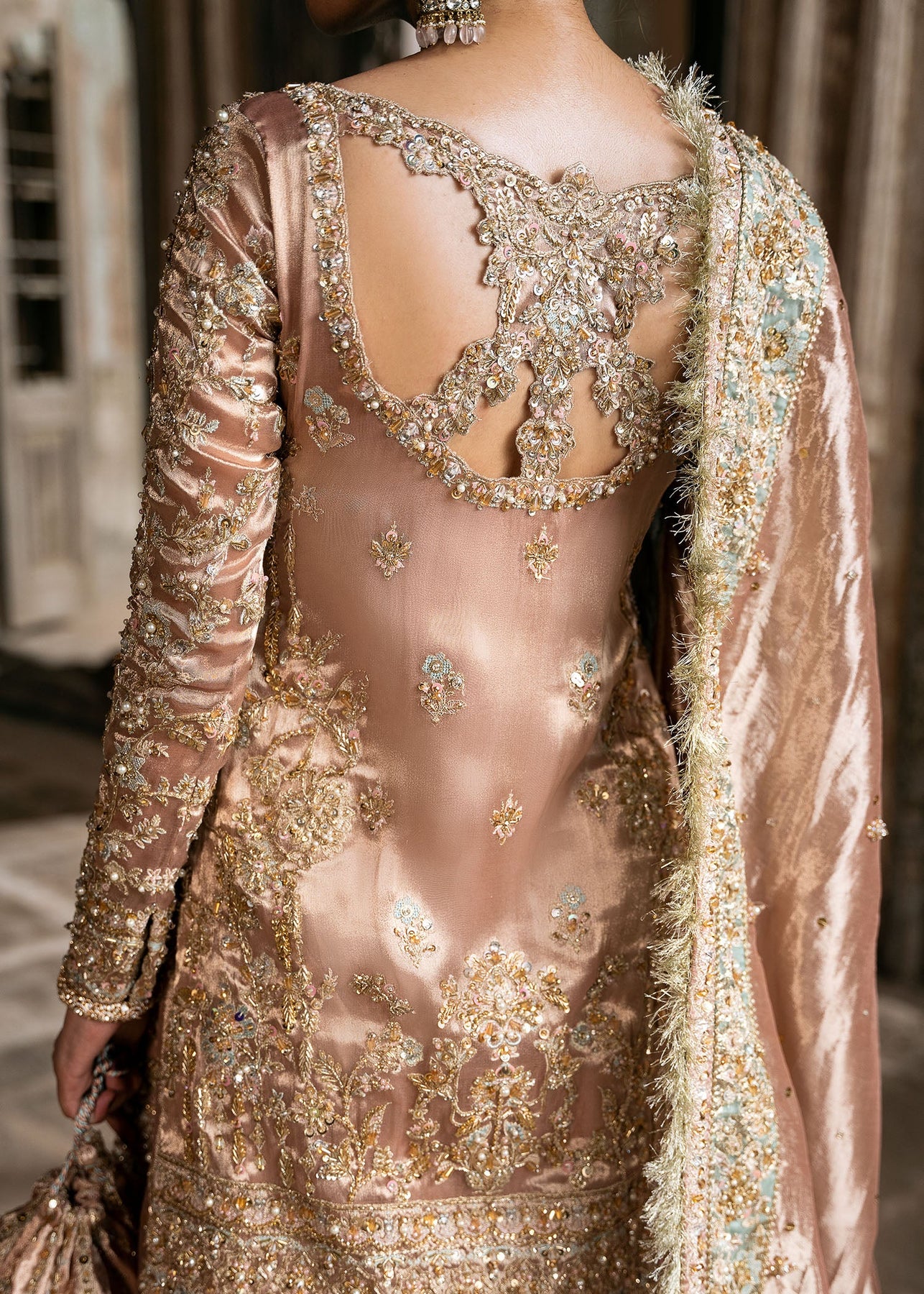 Pakistani Bridal Dress in Pink Shirt and Gharara Style – Nameera by Farooq