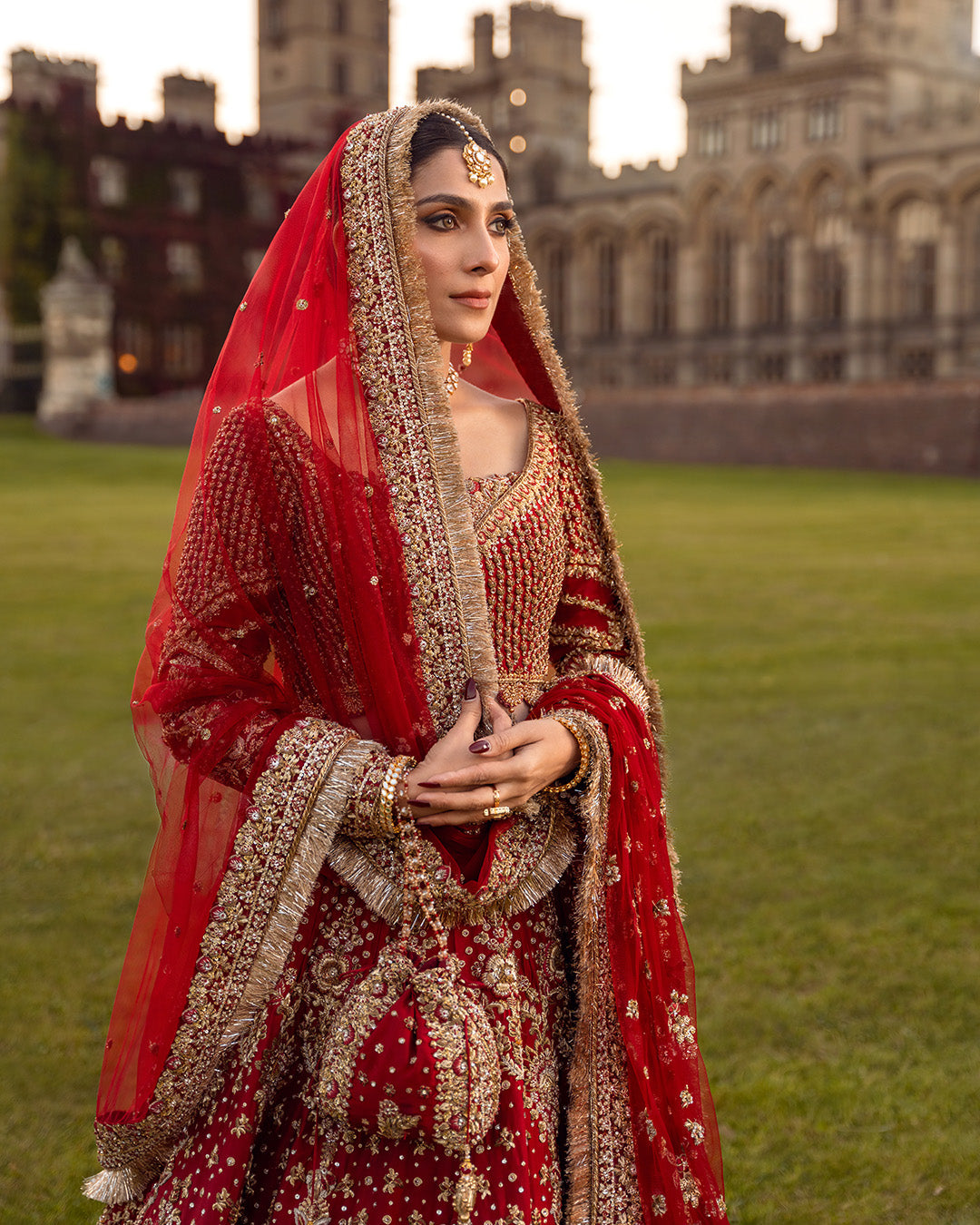 Elegant Pakistani Bridal Lehenga Choli in Red Raw Silk