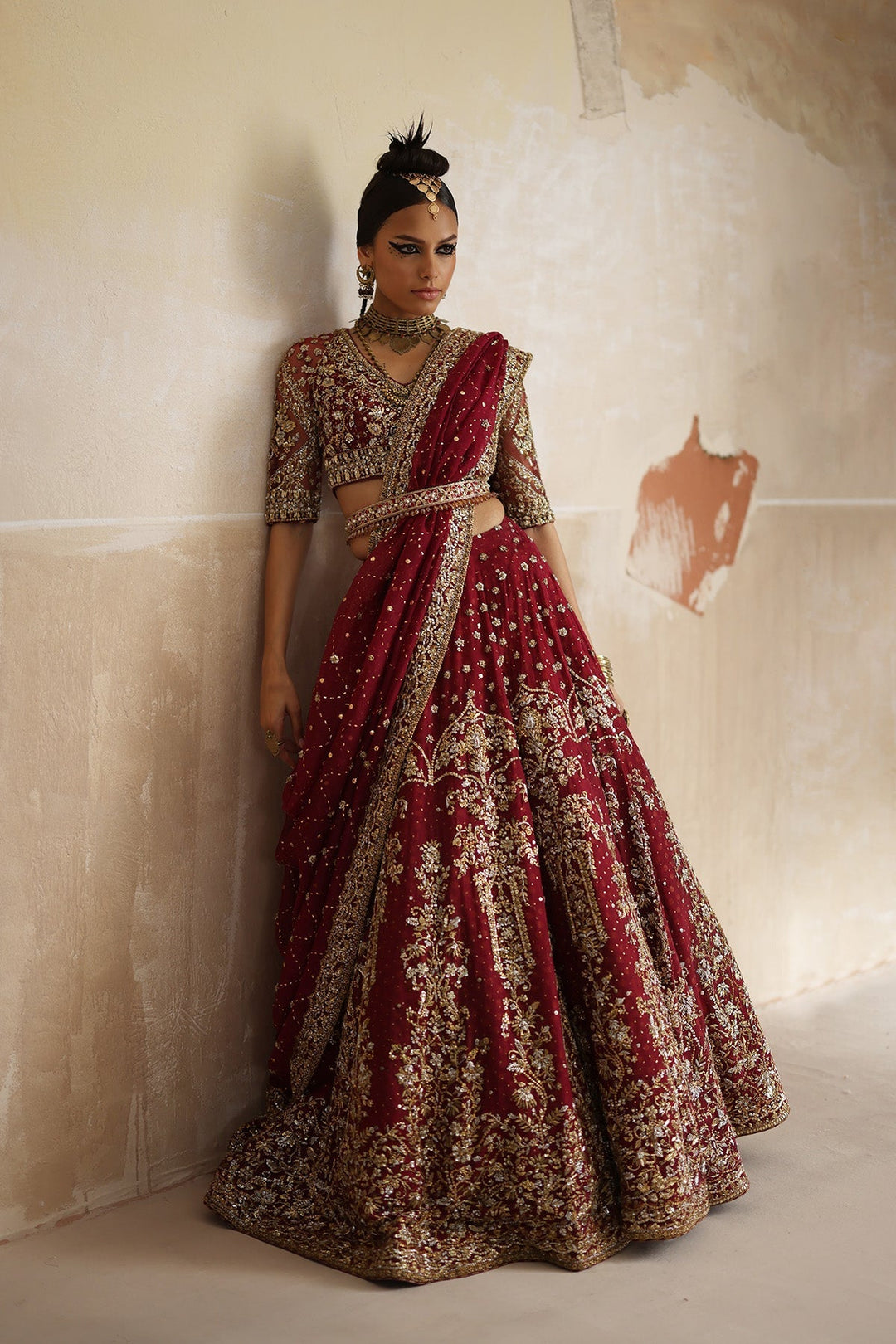 Exquisite Red Pakistani Bridal Lehenga with Zardosi Details