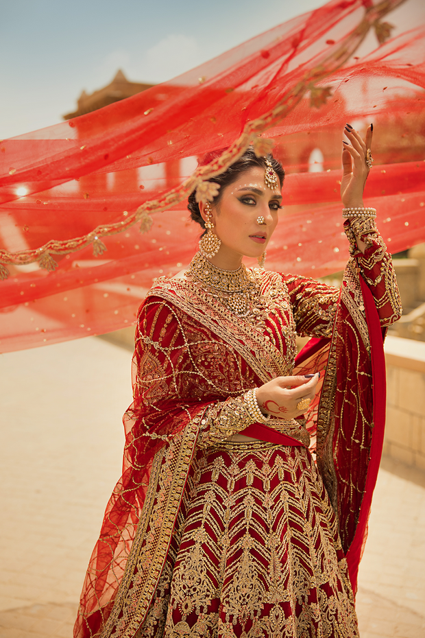 Premium Royal Pakistani Bridal Dress in Red Lehenga Choli Style