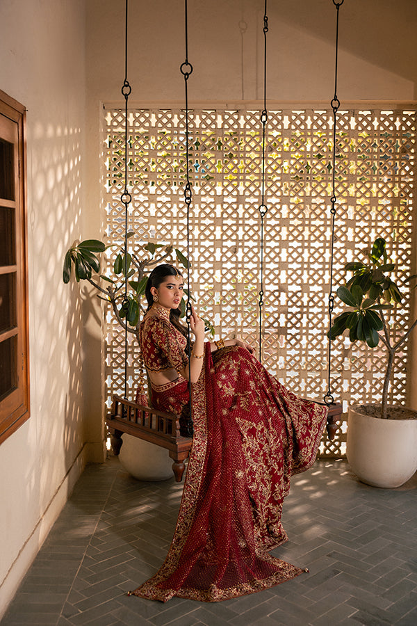 Premium Pakistani Bridal Dress in Red Lehenga and Choli Style