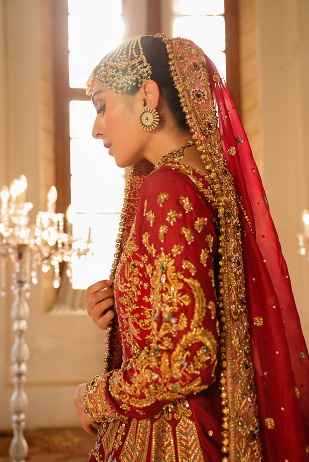 Premium Pakistani Bridal Dress in Red Maroon Royal Gown Style