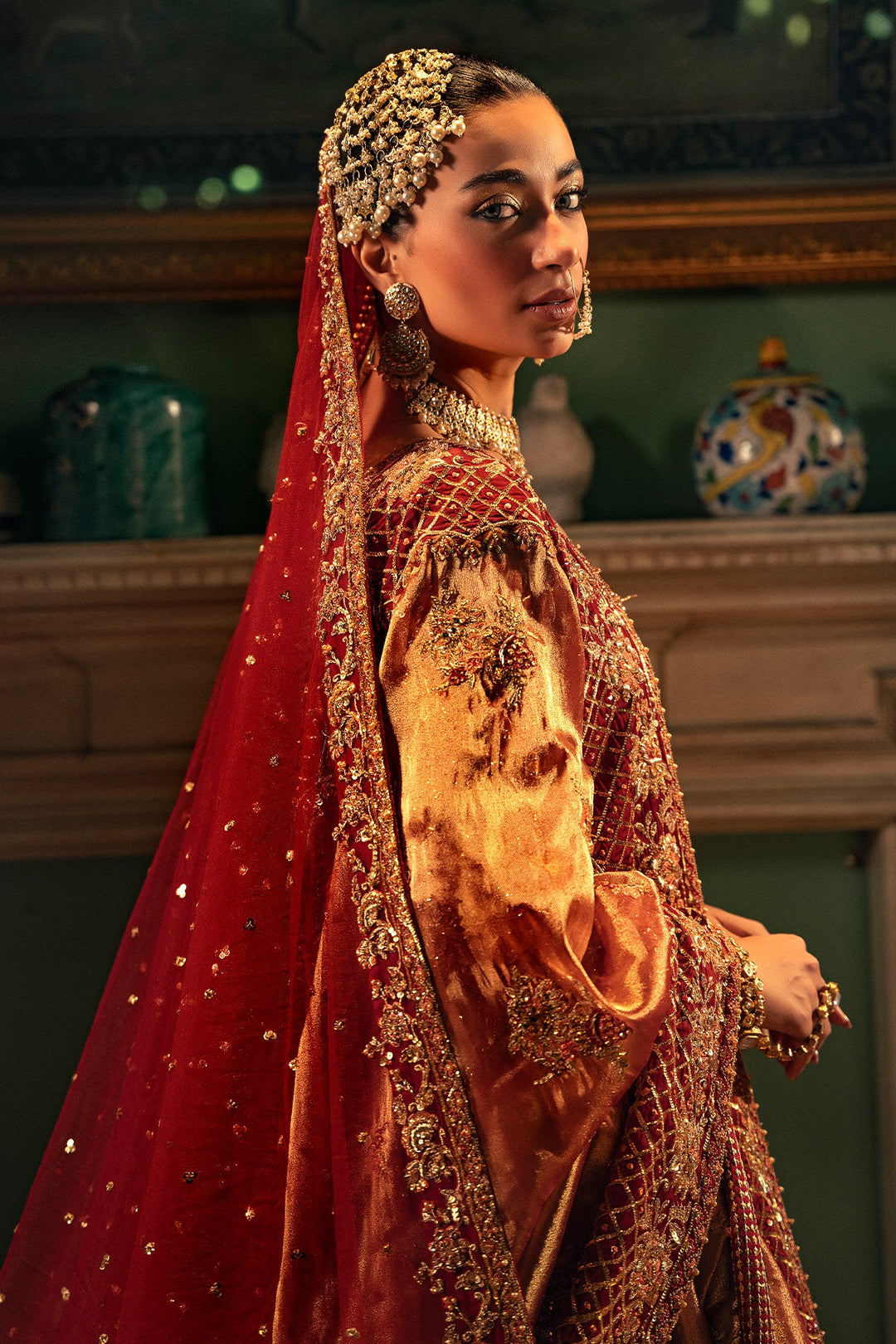 Premium Pakistani Bridal Dress in Red Pishwas Lehenga Style