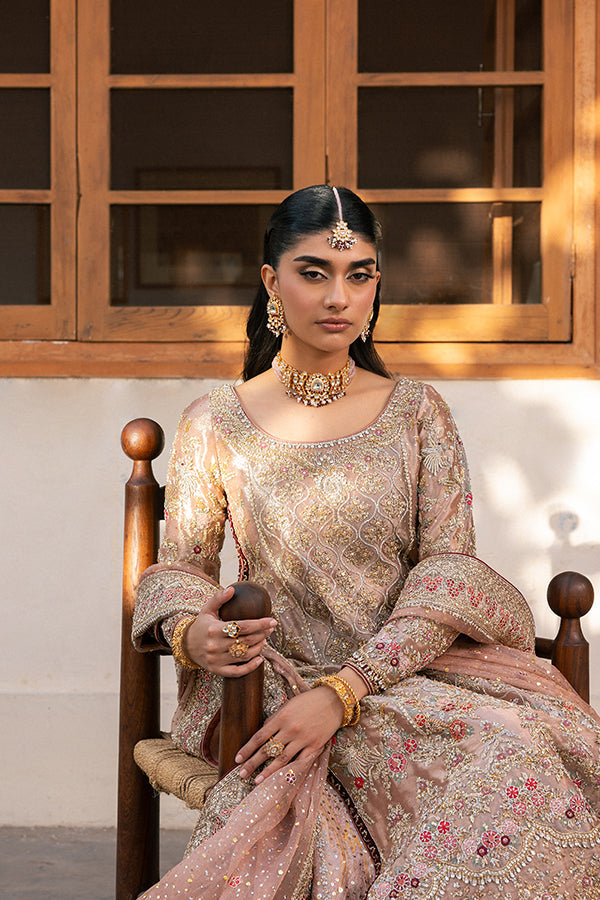 Premium Pakistani Bridal Dress in Tea Pink Lehenga Kameez Style