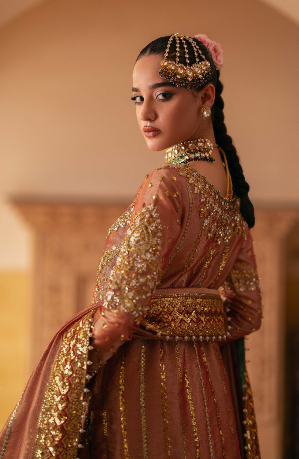 Premium Pakistani Bridal Dress in Tissue Kameez Lehenga Style