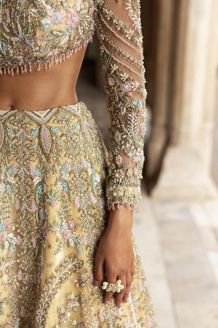 Premium Pakistani Bridal Dress in Yellow Choli Lehenga Style 