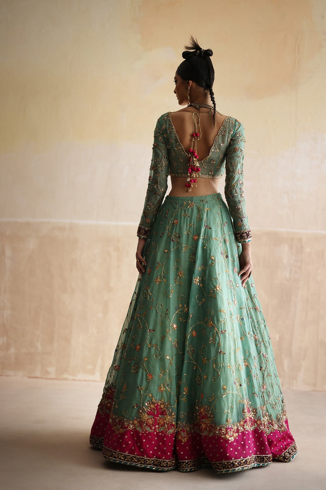 Elegant Pakistani Bridal Mehndi Choli Lehenga Dress