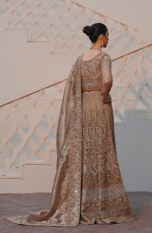 Premium Pakistani Bridal Outfit in Net Choli and Lehenga Style