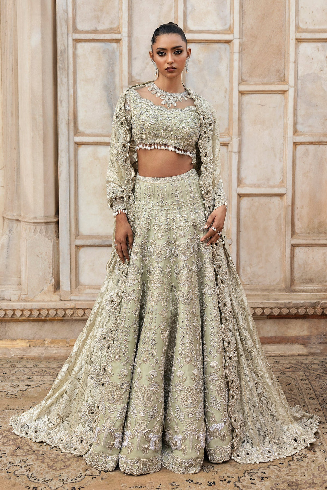 Elegant Pistachio Green Pakistani Bridal Lehenga