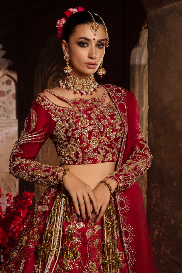 Premium Pakistani Bridal Red Dress in Choli and Lehenga Style