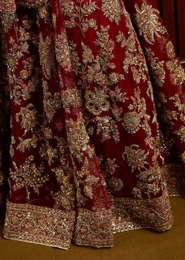 Premium Pakistani Bridal Red Pishwas Lehenga and Dupatta Dress
