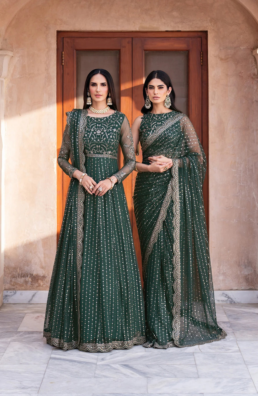 Premium Pakistani Dress in Frock Style Green Color
