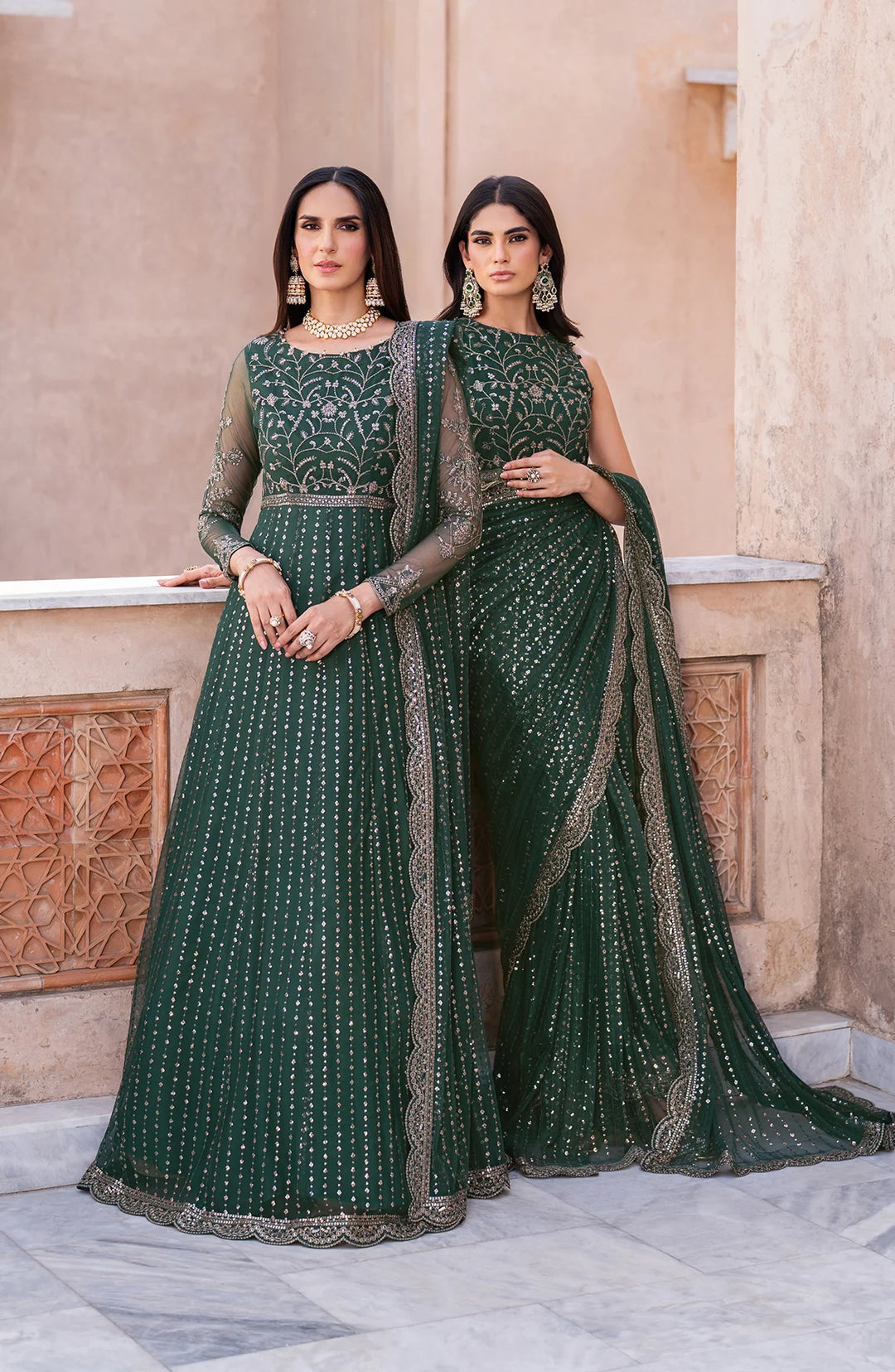 Premium Pakistani Dress in Frock Style Green Color