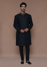 Premium Pakistani Groom Dress in Black Sherwani Style Online