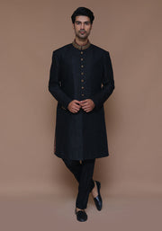 Premium Pakistani Groom Dress in Black Sherwani Style
