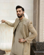 Premium Pakistani Groom Dress in Gold Karandi Sherwani Style