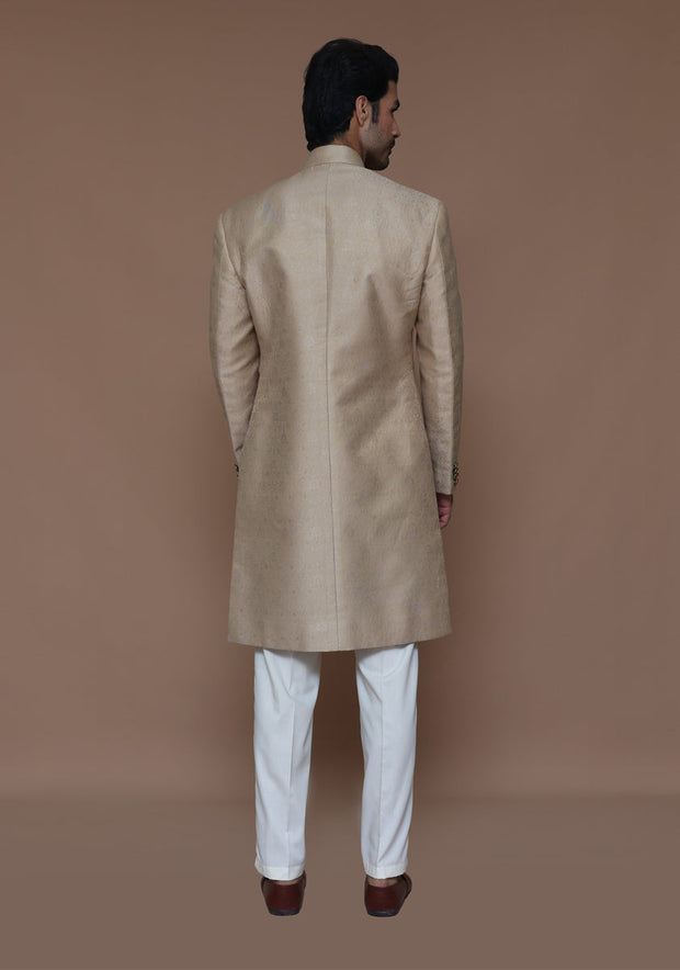 Pakistani Groom Dress in Karandi Jamawar Sherwani Style