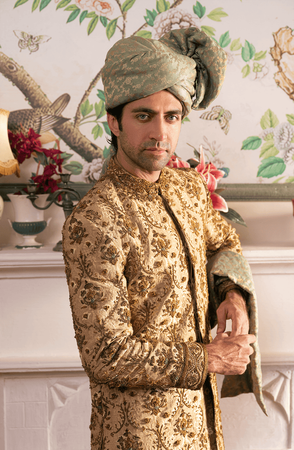Premium Pakistani Groom Dress in Royal Beige Sherwani Style
