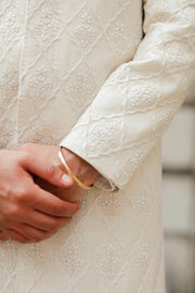 Pakistani Groom Dress in White Karandi Sherwani Style