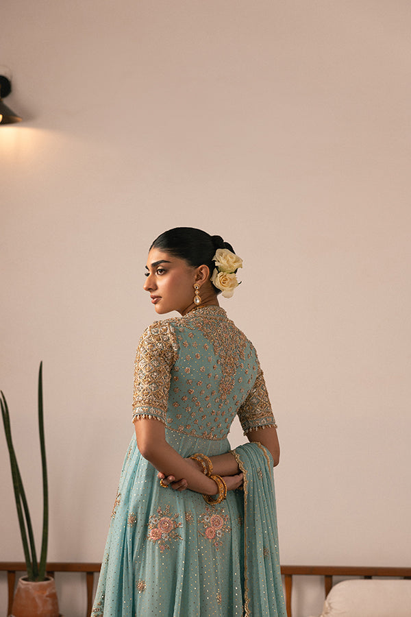 Premium Pakistani Wedding Dress in Blue Pishwas Frock Style