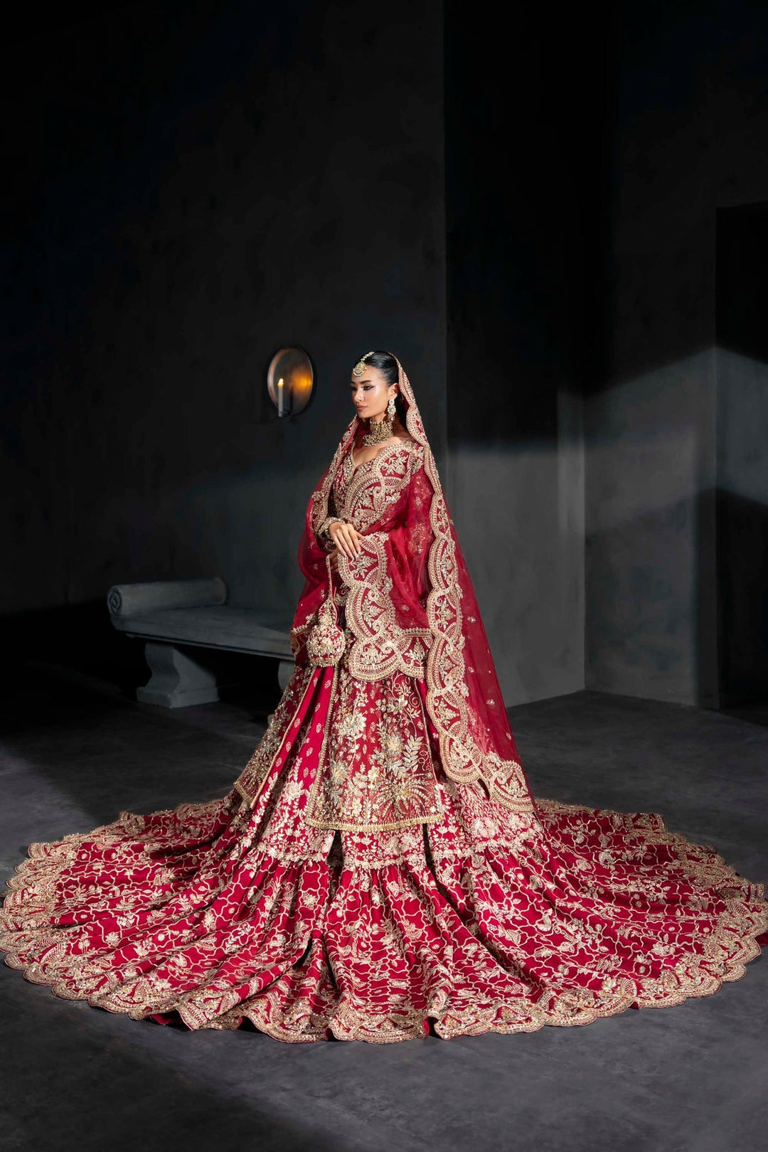 Stunning Pakistani Bridal Lehenga Kameez in Red