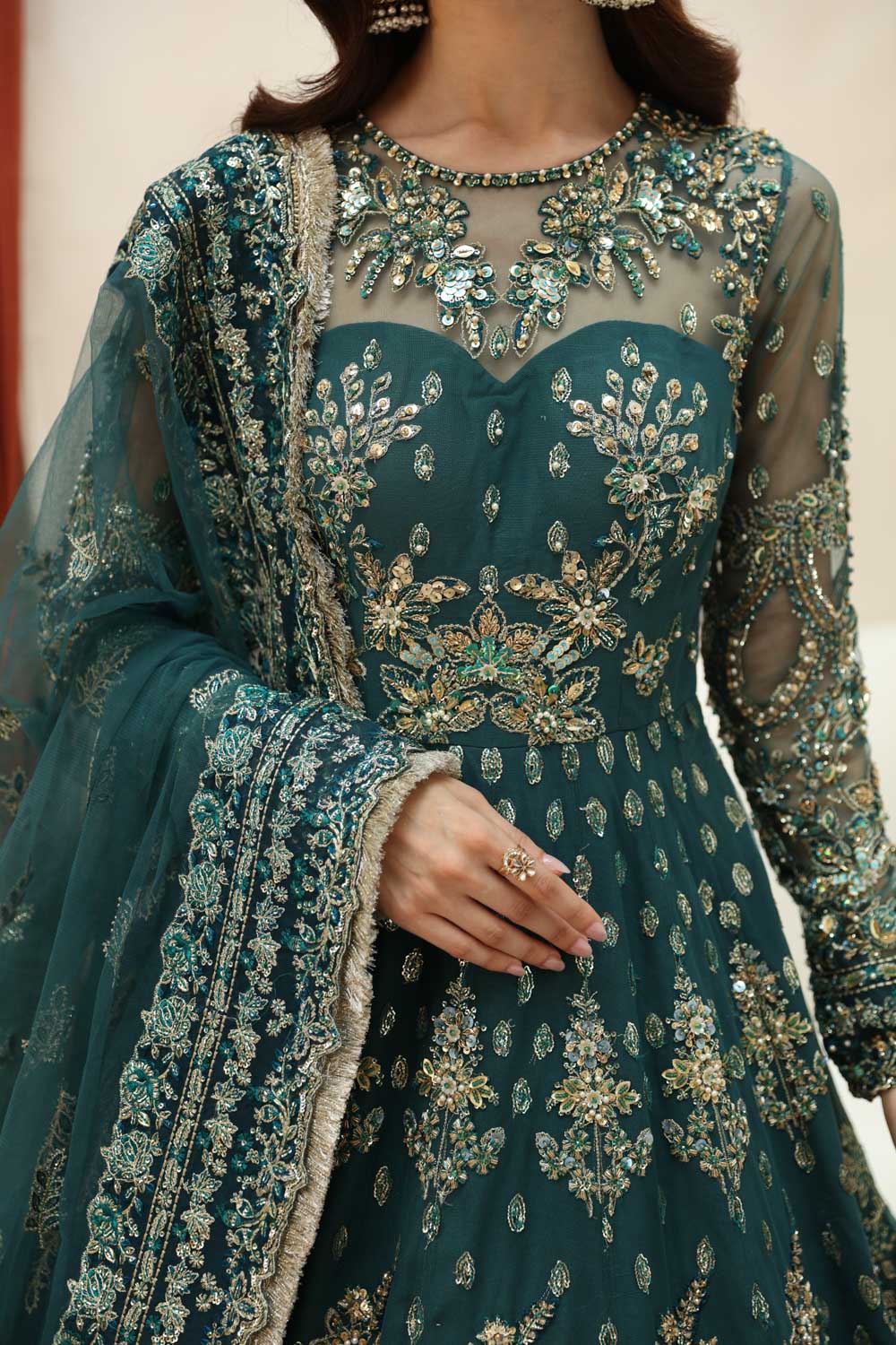 Premium Pakistani Wedding Dress in Green Color