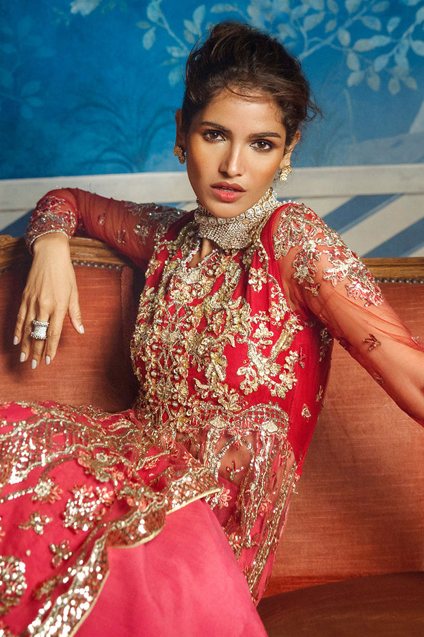 Premium Pakistani Wedding Dress in Open Frock Lehenga Style