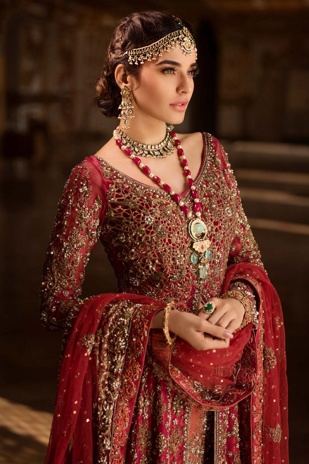 Premium Pakistani Wedding Dress in Open Gown and Lehenga Style