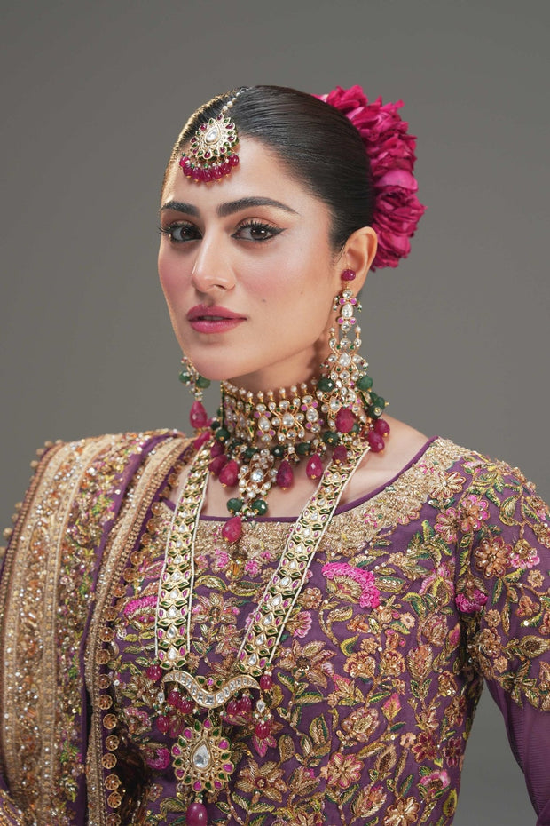 Premium Pakistani Wedding Dress in Purple Lehenga Choli Style