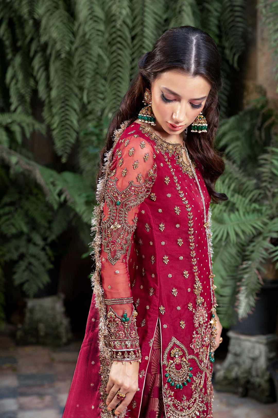 Premium Pakistani Wedding Dress in Red Kameez and Gharara Style