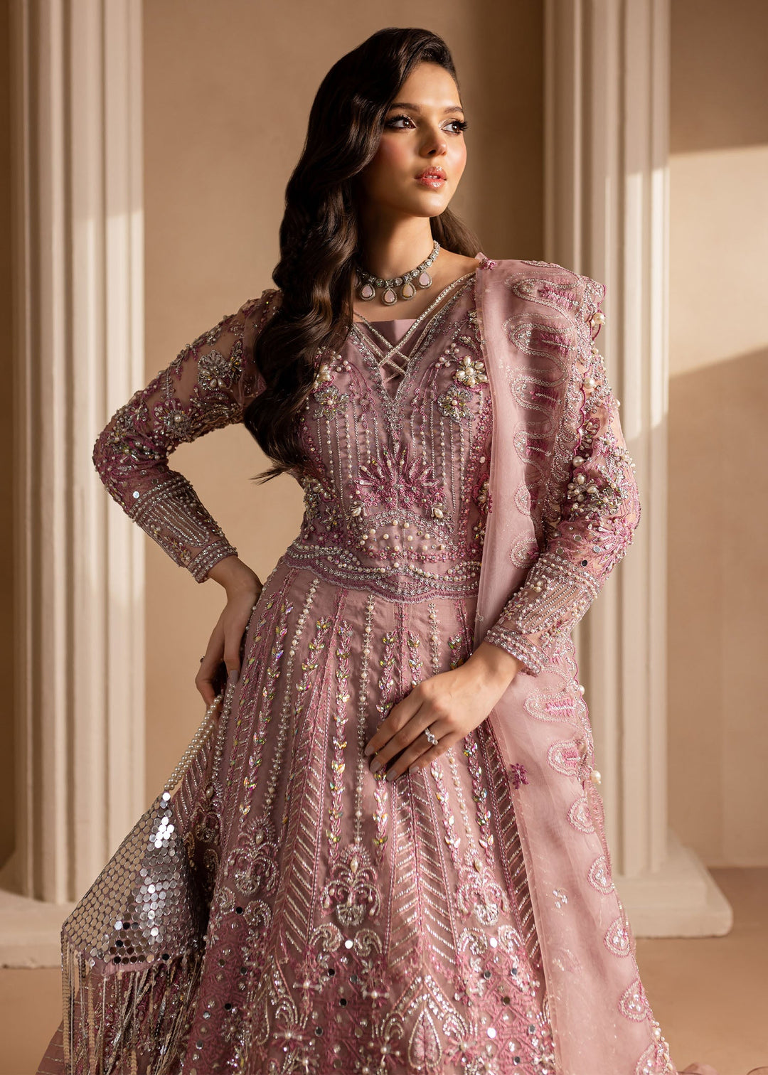 Lavender Pakistani Bridal Dress with Dupatta - Elegant Gown
