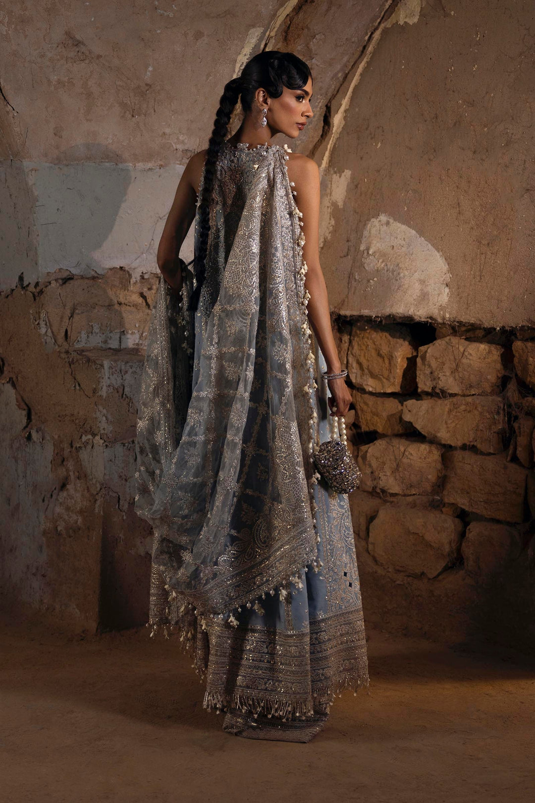 Pale Blue Embellished Pakistani Party Dress