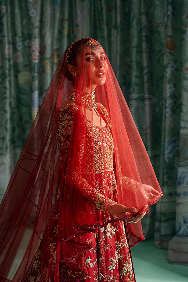 Premium Red Bridal Dress Pakistani in Angrakha Lehenga Style
