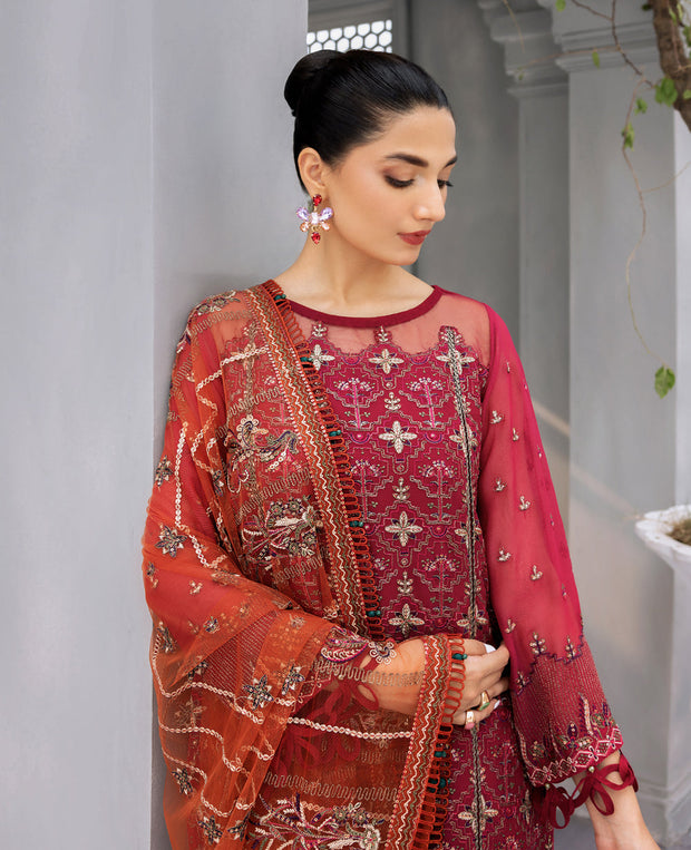 Premium Red Embroidered Pakistani Party Wear Salwar Kameez Dupatta