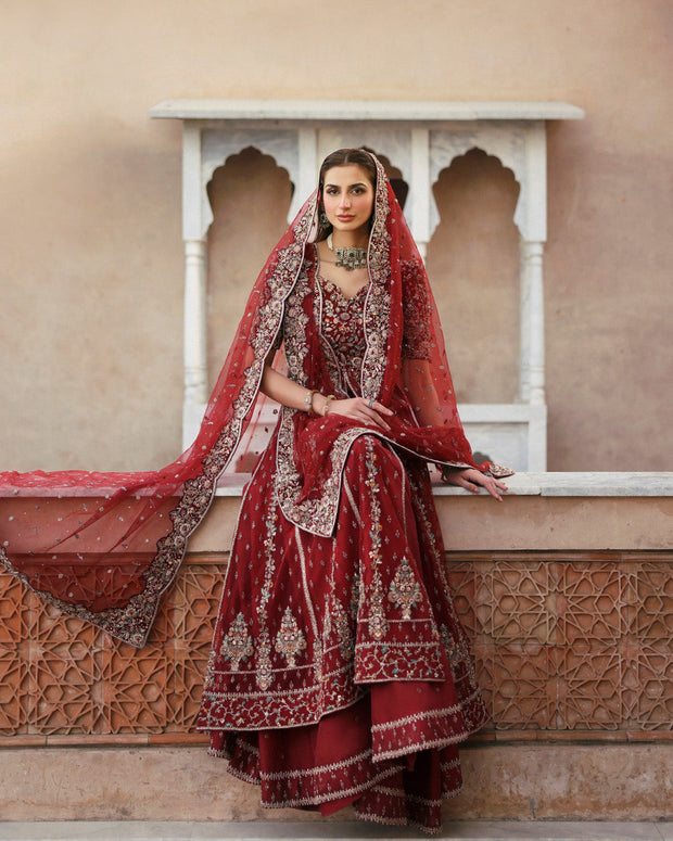 Premium Red Pakistani Bridal Dress in Sharara and Shirt Style