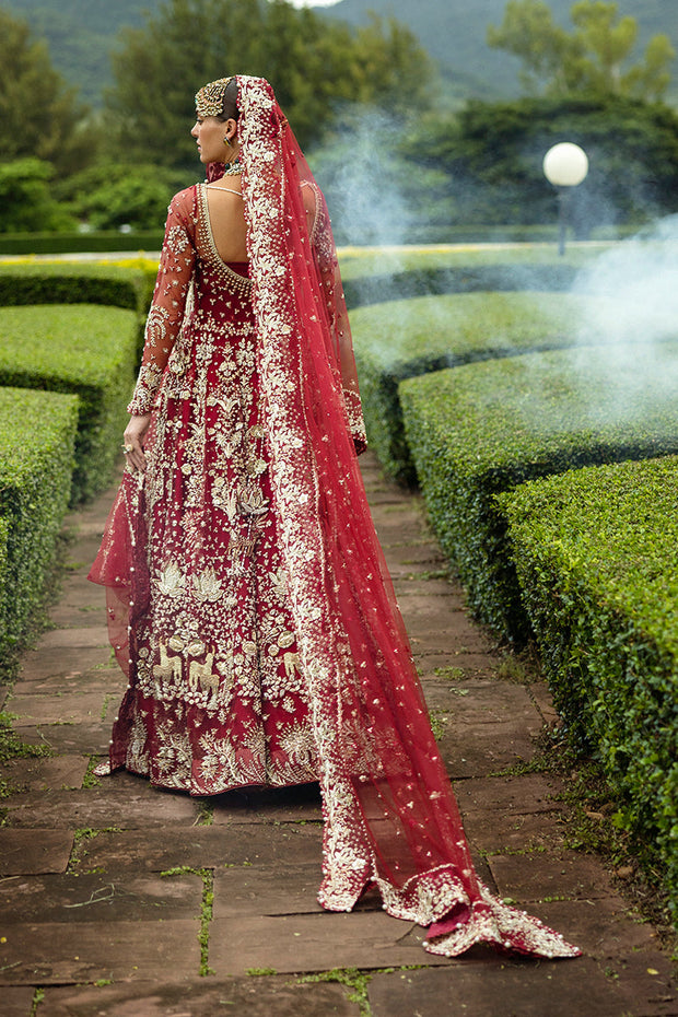 Premium Red Pakistani Bridal Dress in Shirt and Lehenga Style
