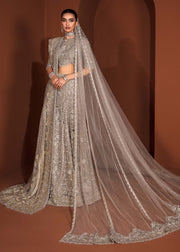 Premium Teal Grey Lehenga Choli Dupatta Pakistani Bridal Dress