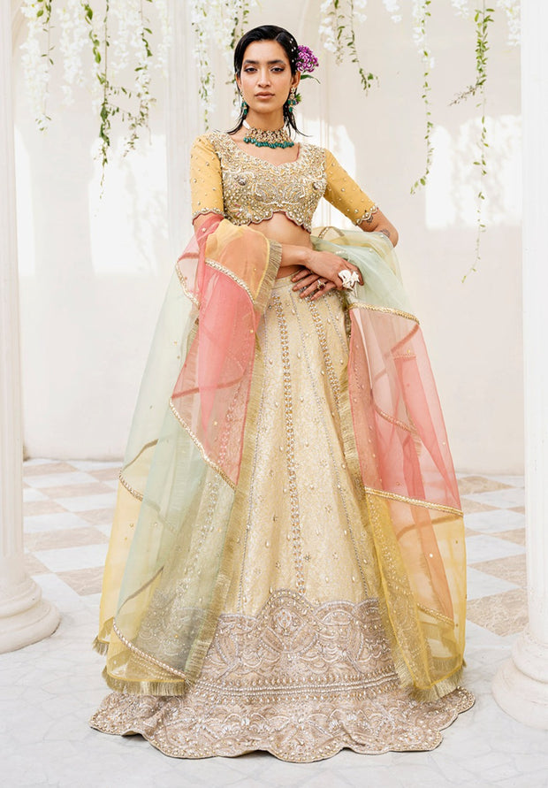 Premium Yellow Bridal Lehenga Choli and Dupatta Dress