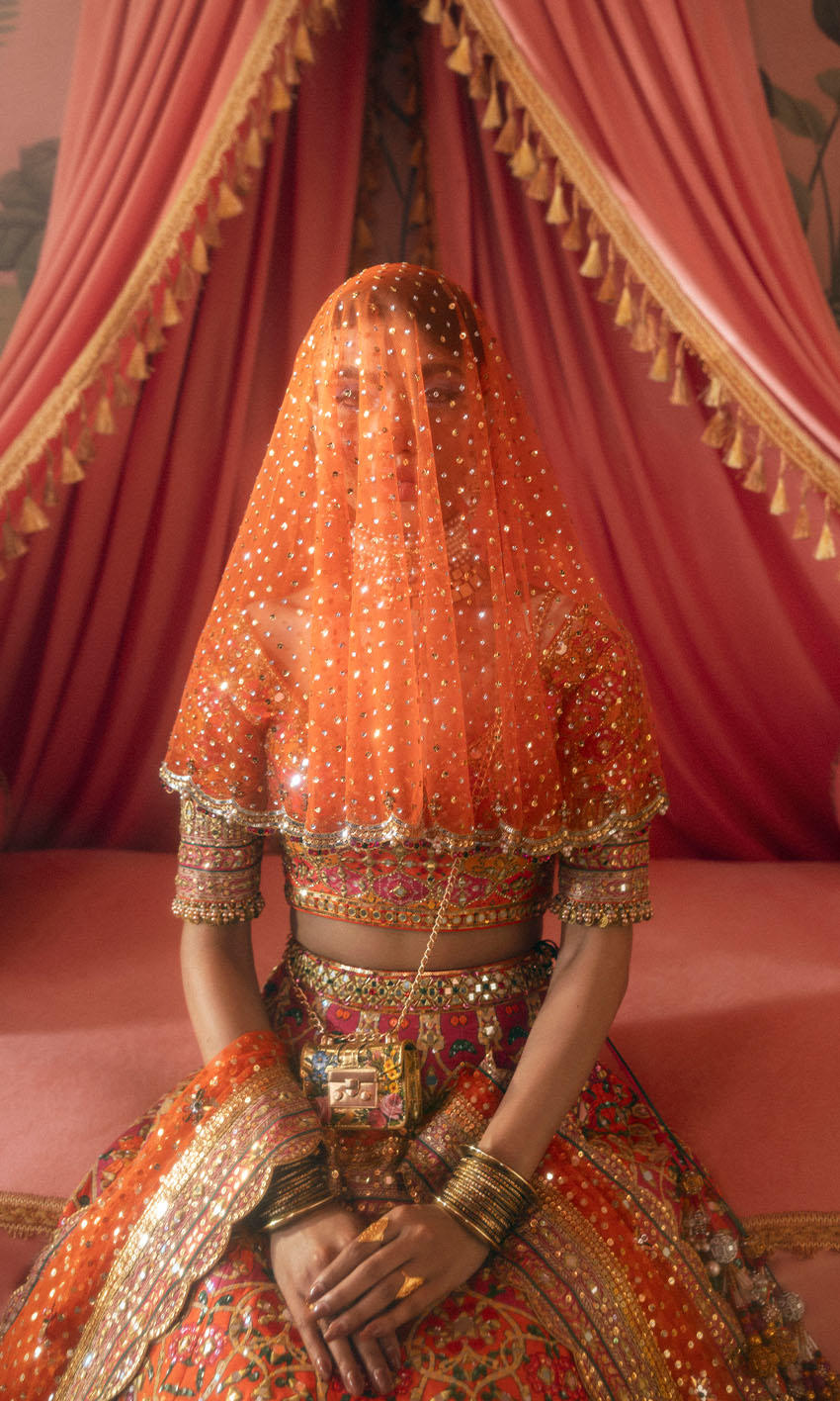 Premium Indian Bridal Dress in Orange Lehenga and Choli Style