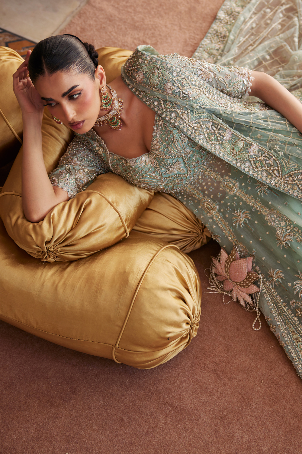 Premium Pakistani Bridal Dress in Blue Gown and Lehenga Style