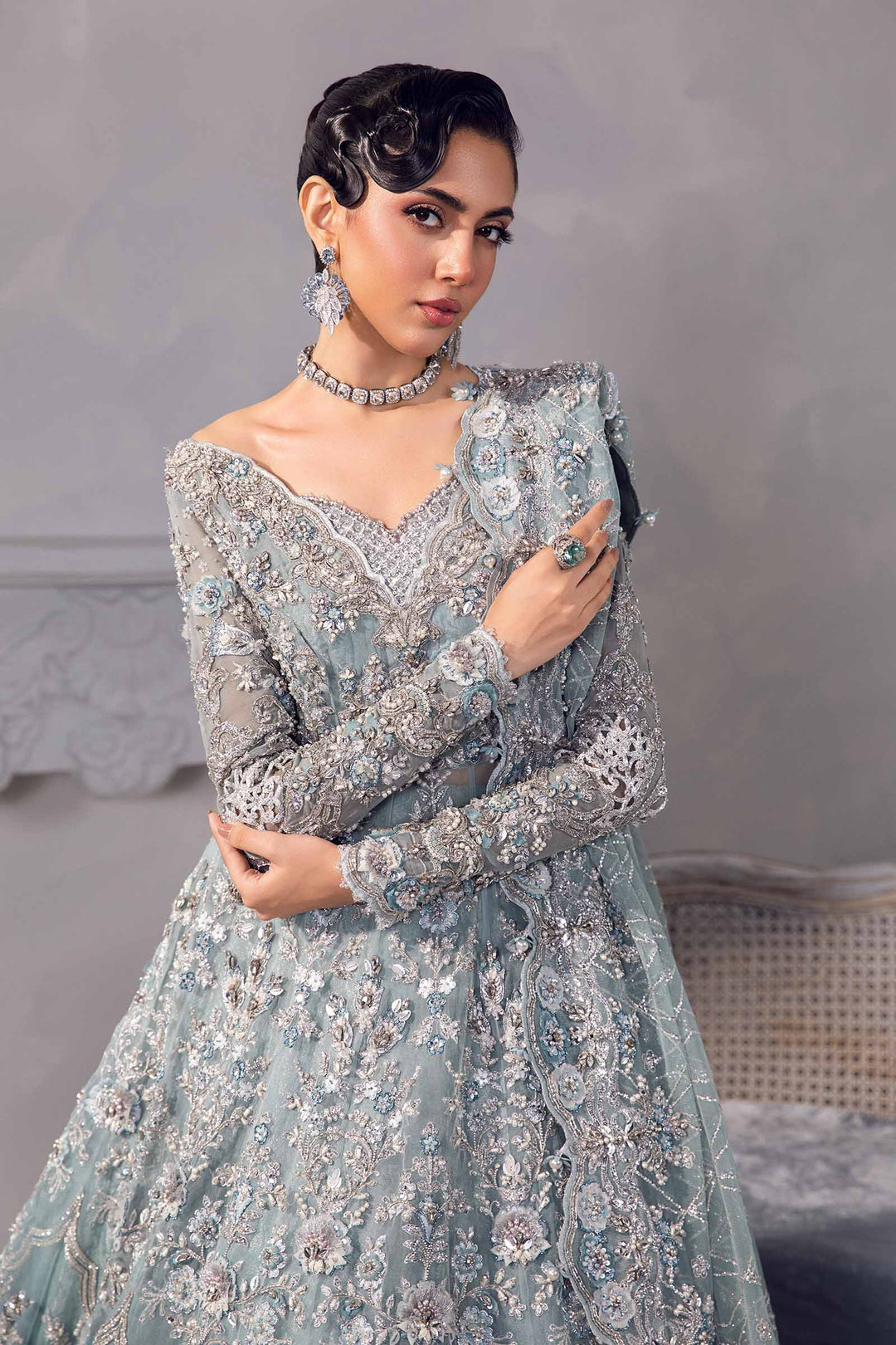 Radiant Ice Blue Pakistani Bridal Dress & Lehenga