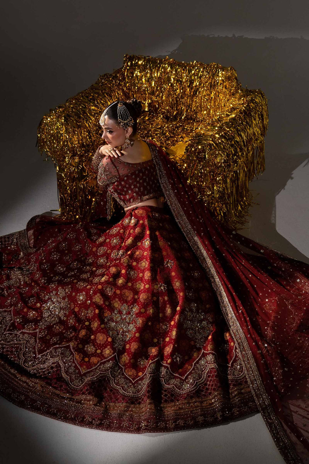Premium Pakistani Bridal Dress in Deep Red Lehenga Choli Style