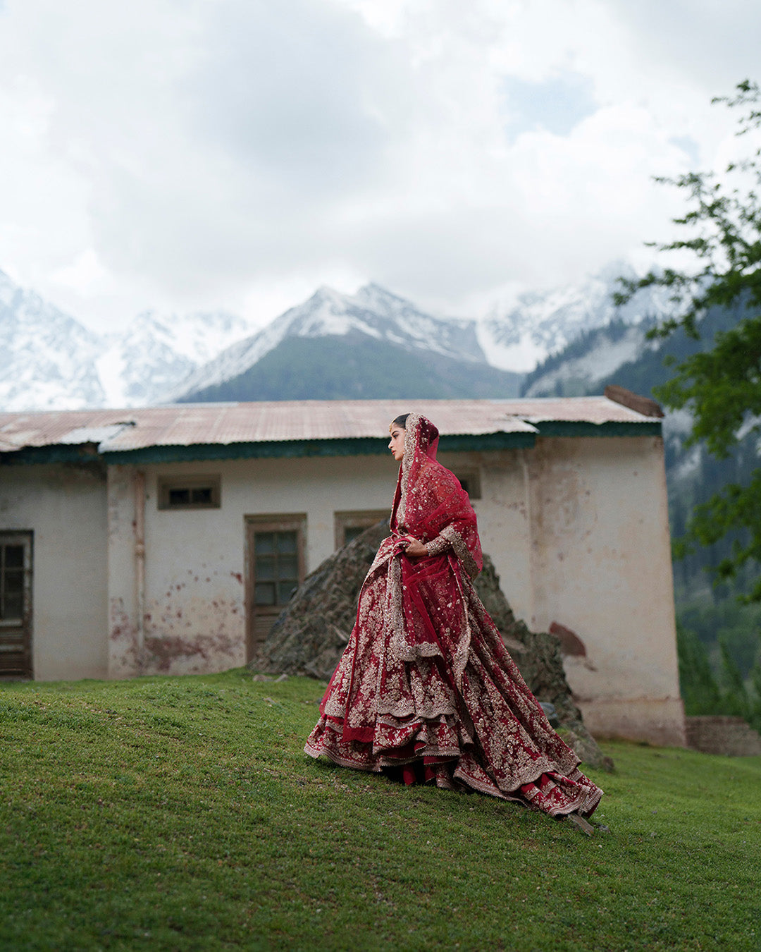 Premium Pakistani Bridal Dress in Double Layered Pishwas Style
