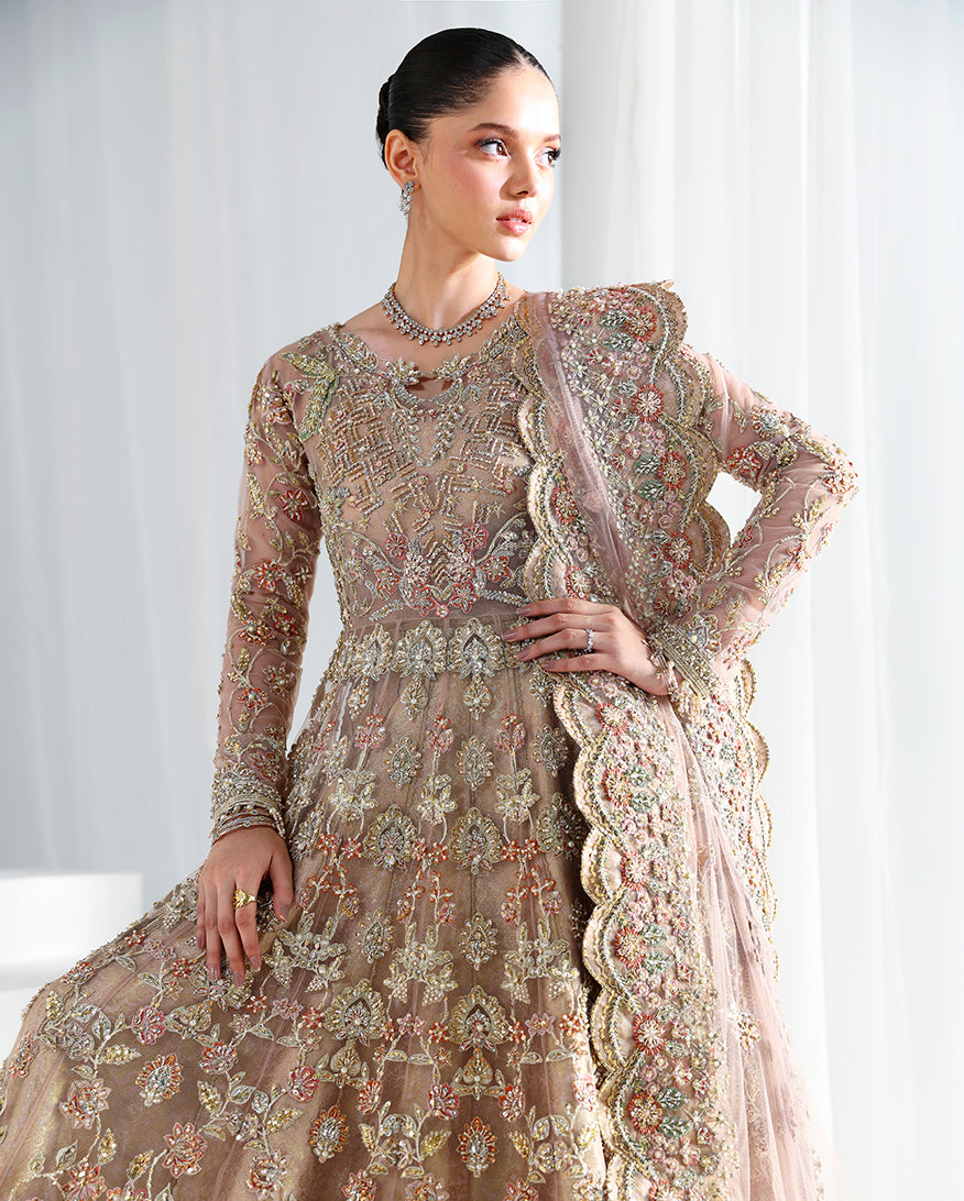 Premium Pakistani Bridal Dress in Embellished Net Gown Style