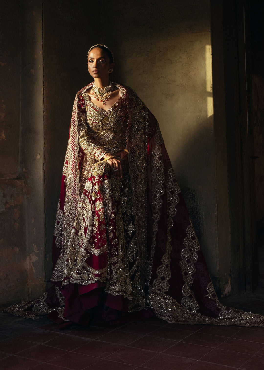 Premium Pakistani Bridal Dress in Gown Lehenga Dupatta Style