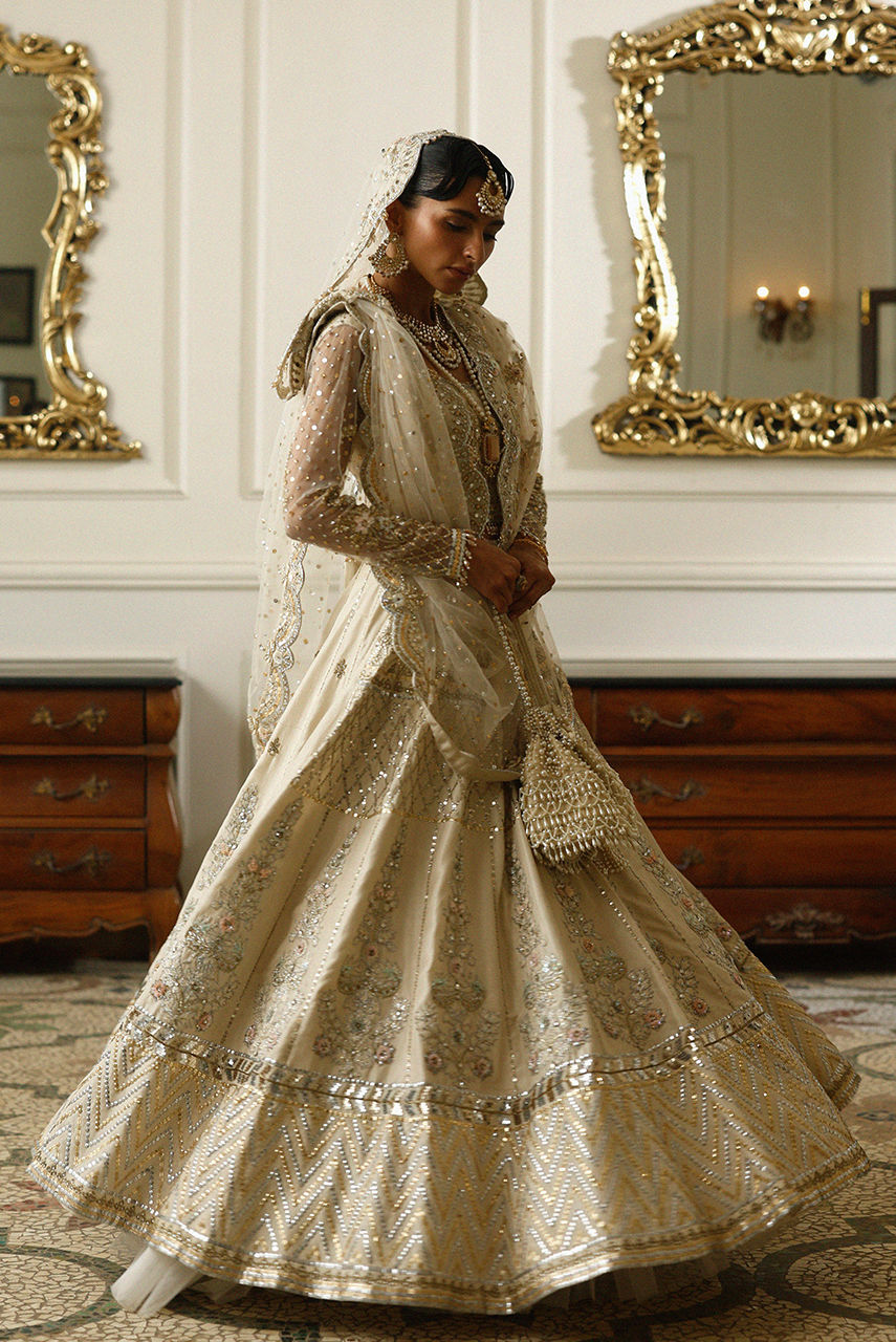 Premium Pakistani Bridal Dress in Ivory Choli Lehenga Style